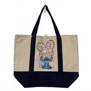 Disney Stitch Canvas Tote Bag with Minnie Mouse Bow and Castle Design